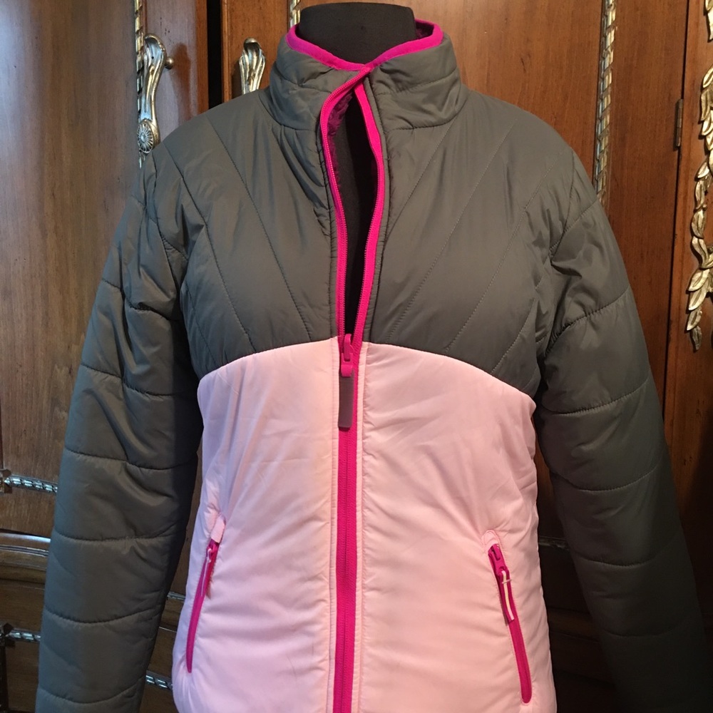 Reversible Pink & Gray Puffer & Purple Fleece Coat